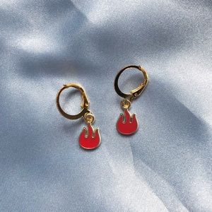 Gold Fire Flame Huggies Earrings